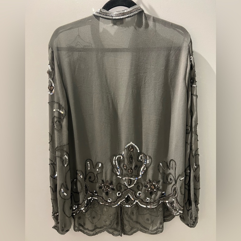 Vintage Together Beaded Sheer Blouse | Ornate Sequin Embellished Jacket Top | OS - Picture 9 of 10